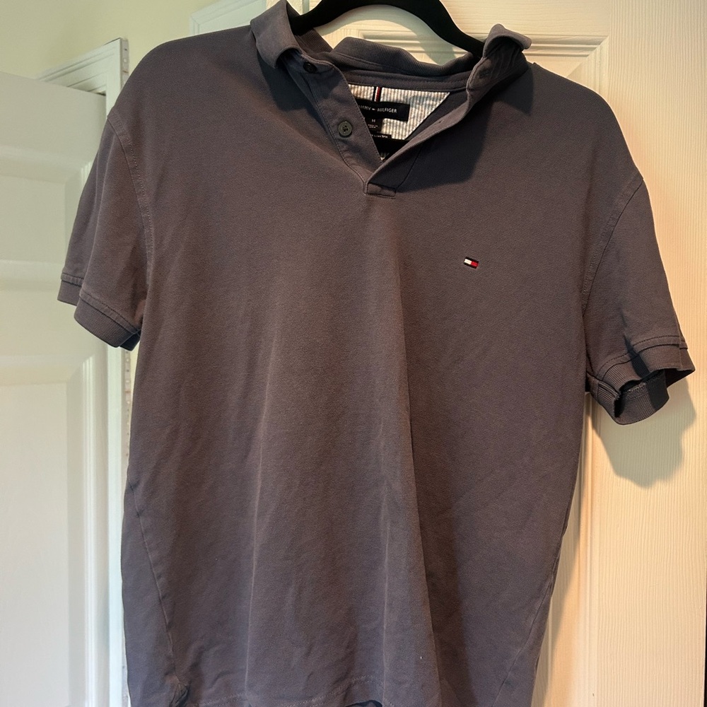 Tommy Hilfiger Gray Polo Shirt with Black Collar